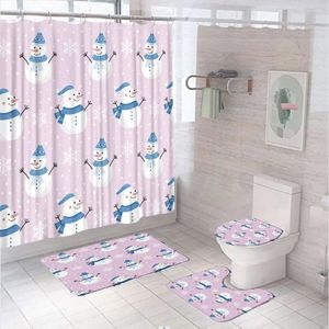 Douchegordijnen kerstsneeuwman gordijn set niet-slip vloerkleed toilet deksel deksel deksel bad mat xmas winter sneeuwvlok kind badkamer decor scherm thuis