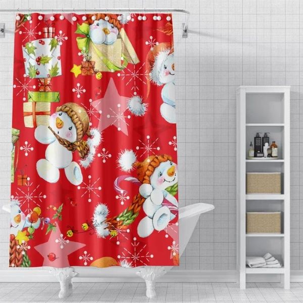 Cortinas de ducha muñeco de nieve estampado cortina decorativa seca separación húmeda baño partición impermeable