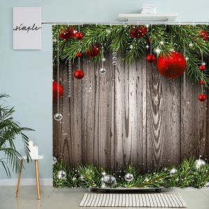 Douchegordijnen kerstthema gordijn retro oud houten bord vakantie cadeau feestje badkamer decor met haak set hangend waterdicht scherm