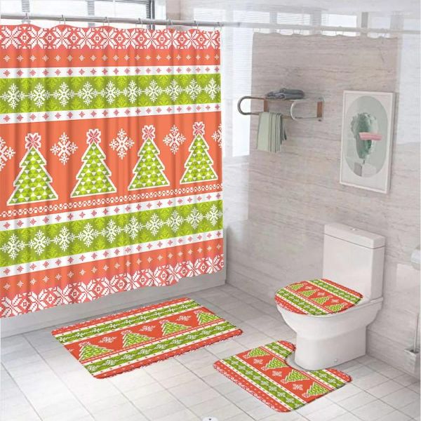 Cortinas de ducha Tarro de Navidad Batio de baño Cortina Accesorios de alfombra Geométrica Resumen copo de nieve Snow Tail Mat de baño Tapa de tapa