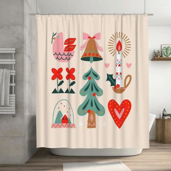 Cortinas de ducha Árbol de Navidad Vela Otros Cortina 72x72in con ganchos Patrón personalizado Decoración de baño