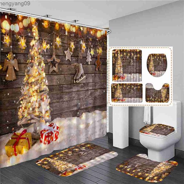 Rideaux de douche Ensemble de rideau de douche imprimé arbre de Noël avec tapis antidérapant tapis produits de bain salle de bain décor à la maison avec R230822