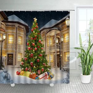 Douchegordijnen kerstbomen jaar badkamer decor stad winter landschap gordijn sets xmas polyester stof bad