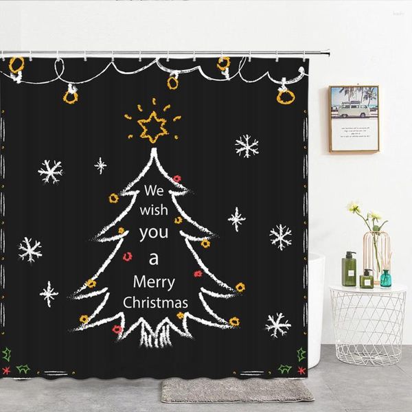 Cortinas de ducha Navidad año 2023 Navidad Santa Claus baño con ganchos decoración vacaciones impermeable 3d cortina