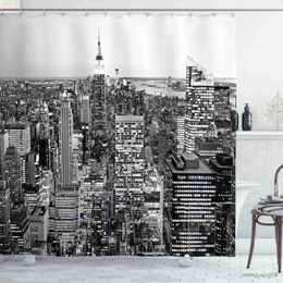 Rideaux de douche Ville rideau de douche bureau avec fenêtre centre-ville gratte-ciel bâtiments paysage urbain domestique tissu tissu salle de bain rideau écran R230830