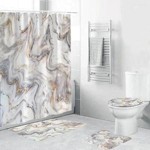 Rideaux de douche Liquidation Rideau de texture d'encre de marbre 4 pièces 180x180cm Ensemble de salle de bain doux Tissu en polyester à imprimé graphique luxueux avec crochet
