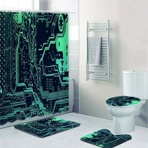 Cortinas de ducha Close Up of Green Computer Circuit Board Juego de baño Conjunto de baño de ingeniería de ingeniería moderna alfombras de baño