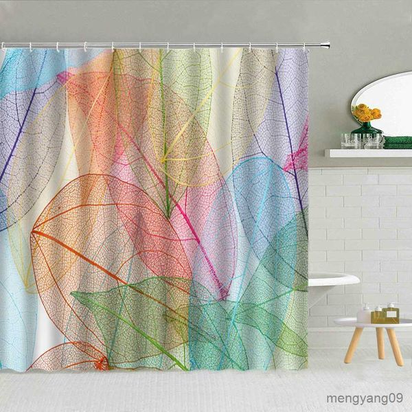 Rideaux de douche Couleur dessiné à la main motif rideaux de douche abstrait plante feuilles salle de bain rideau de bain tissu imperméable maison baignoire décor écran R230830