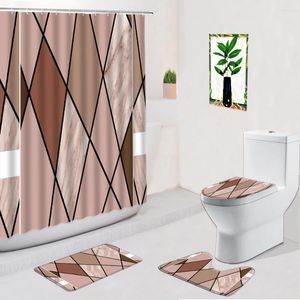 Rideaux de douche couleur salle de bain en marbre 4 pcs set rideau de rayures géométriques motif en flanelle de tapis de tapis de tapis sans glissement tapis de couverture de toilette