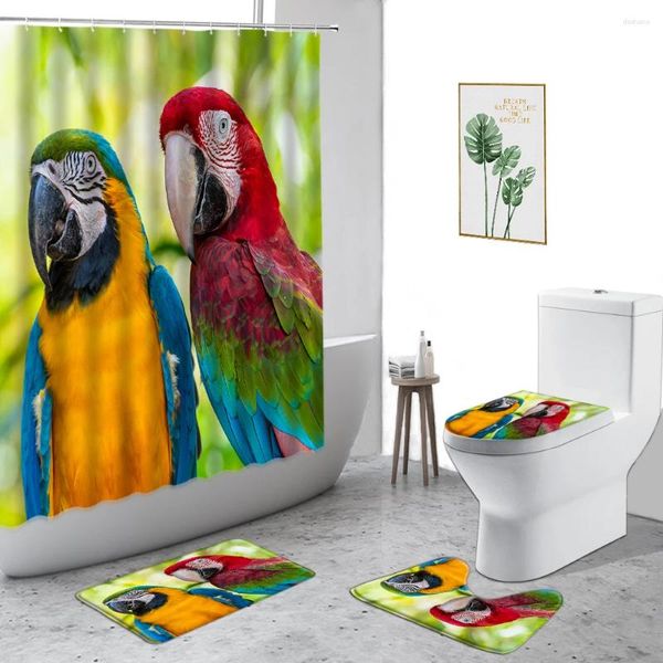 Cortinas de ducha Color Parrot Impermeable Polyester Tabet Baño estampado en 3D 4 piezas Cortina