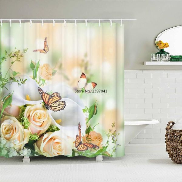 Cortinas de ducha coloridas flores hermosas pájaros cortina baño poliéster impermeable Multi-tamaño 3D impreso para