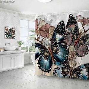 Rideaux de douche coloré papillon imprimé rideau de douche polyester imperméable salle de bain papillons impression rideau avec décoration R230821