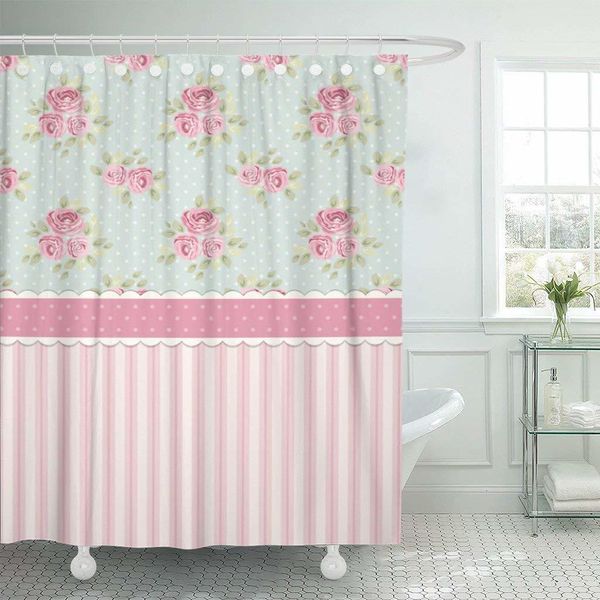 Rideaux de douche coloré mignon shabby chic roses et pois rideau de douche tissu polyester imperméable 72 x 78 pouces avec crochets 230322