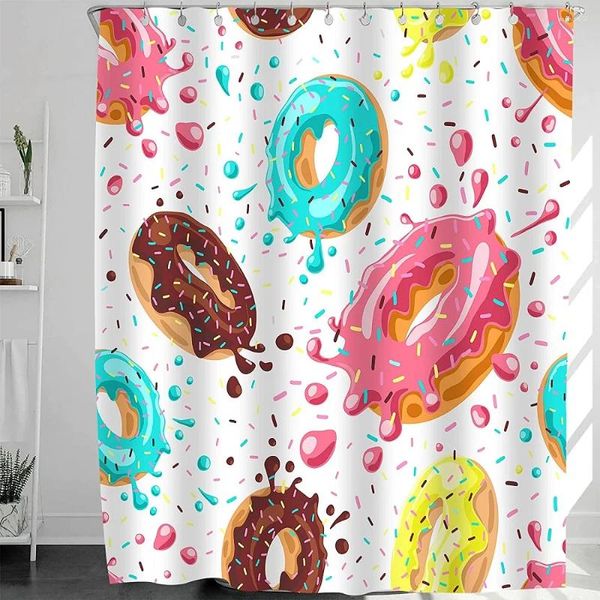 Rideaux de douche beignets colorés avec des éclaboussures de rideaux de tissu en polyester coloré roses déco de salle de bain imperméable.