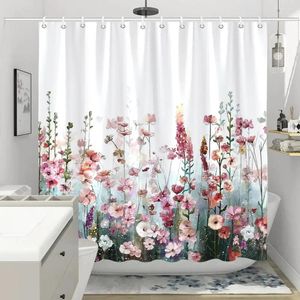 Rideaux de douche Rideau de fleurs colorées pour salle de bain Rose Floral Romantique Plantes de fleurs sauvages Nature Paysage Décor Ensemble avec crochets