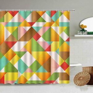 Cortinas de ducha con estampado geométrico colorido, diseño artístico, cortina impermeable para baño, decoración del hogar, partición de inodoro