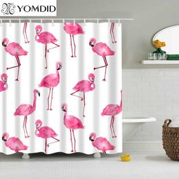 Douchegordijnen Kleurrijk Douchegordijn Eco-vriendelijk Flamingo Plant Bloemenpatroon Gordijn 100% Polyester Vezels Bad Decor Douchegordijn 230922