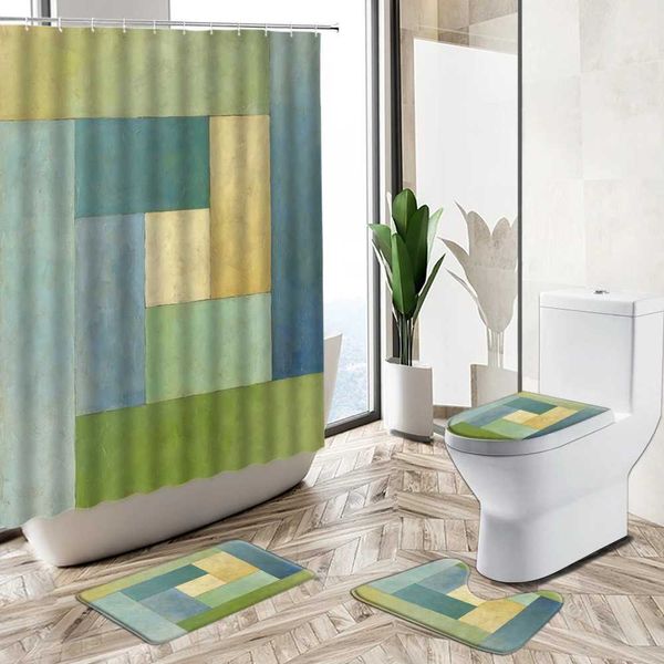 Rideaux de douche rideaux de douche à rayures colorées modernes modernes conception géométrique enfant de salle de bain ensembles de salle de bain à la maison