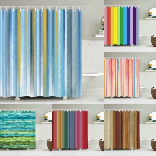 Rideaux de douche rayures colorées rideau de bain tissu imperméable rideaux de douche motifs géométriques écran de baignoire pour salle de bain décor à la maison 230322