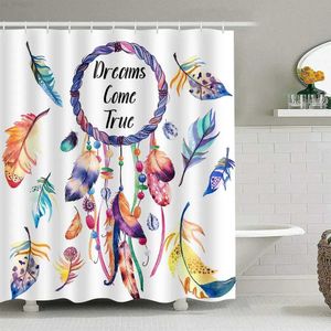 Rideaux de douche Thème coloré Dreamcatcher Rideau de douche Ornements de plumes Hope Dreams Come True Art Print Polyester Tissu Rideaux de salle de bain