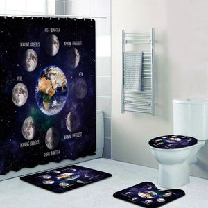 Rideaux de douche cool 3d lune phases rideau de salle de bain ensemble espace rat de phase de phase de baignoire tapis tapis pour toilette gamin gadin à la maison cadeau