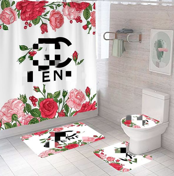 Cortinas de chuveiro cosméticos perfume 4 peças conjunto impresso decoração banheiro tela de cobertura à prova d'água atacado