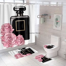 Douchegordijnen Cosmetica Parfum en Bloem 3D Douchegordijn 4-delig Set Aangepaste Haken Gedrukt Decor Badkamer Waterdichte Hoes Scherm 230826