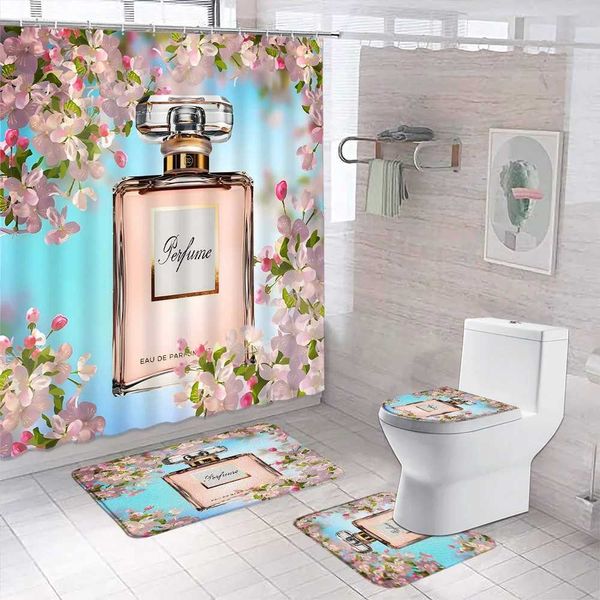 Rideaux de douche Parfum cosmétique et rideau de douche à fleurs Choisissez votre propre taille de décoration de salle de bain imprimée en 3D avec rideau suspendu