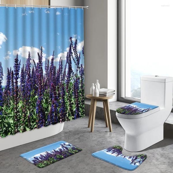 Rideaux de douche campagne fleurs de jardin purple lavenders rideaux orchidées tulipes papillons décor de paysage