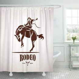 Douchegordijnen Cowboy Rodeo Paard Symbool Silhouet Amerikaanse Bronco Bucking Clipgordijn Waterdicht Polyester 72 X 78 Inch