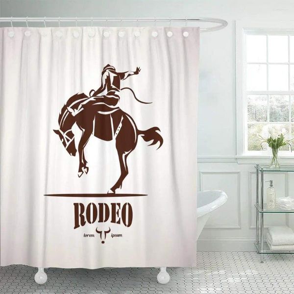 Rideaux de douche Cowboy Rodeo Horse Symbole Silhouette American Bronco Bucking Clip Rideau Tissu Polyester imperméable 72 X 78 pouces