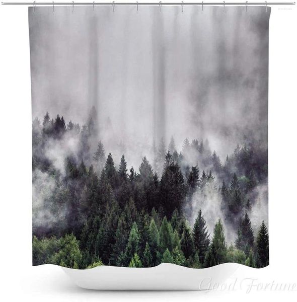 Rideaux de douche Coxila Forêt Paysage Rideau Nature Smokey Vert Pin Arbre Bois Paysage Étanche