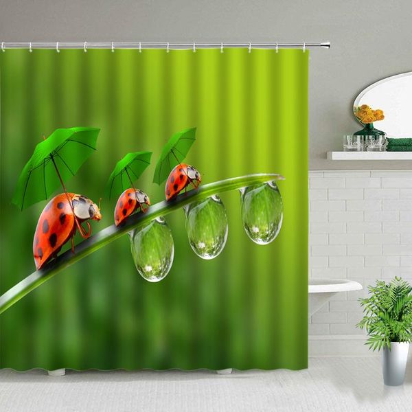 Cortinas de ducha diseño creativo hoja verde flor planta baño cortina impermeable bañera hogar Fondo decoración tela Baño