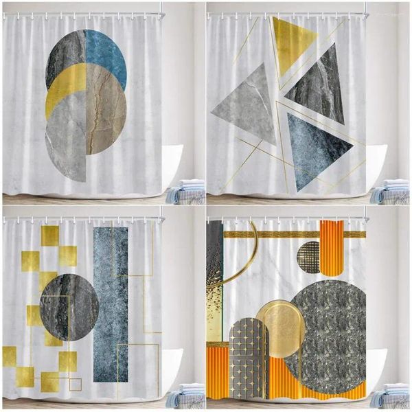 Cortinas de ducha Creative Geométrico Abstracto Marble Negro Amarillo Gris estampado Moderno Moderno Simple Decoración del hogar Cortina de baño