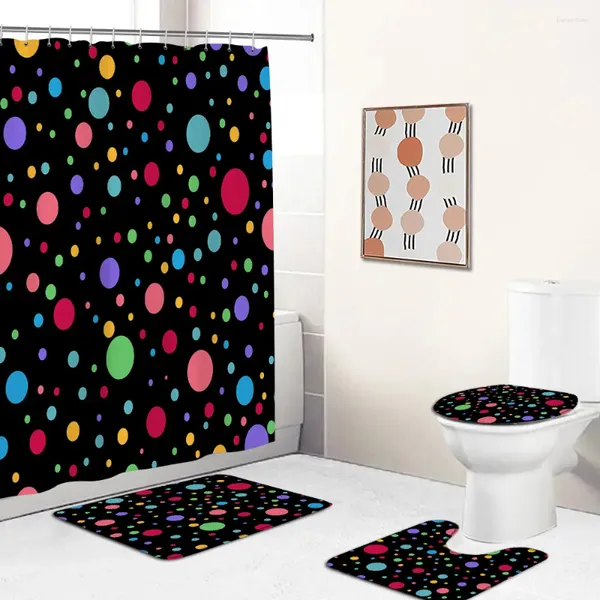 Cortinas de ducha Mats de baño geométricos creativos Juntos Red Cyan Azul amarillo redondo redondo de baño Negro Rug Anti-Slip Toilet Mat