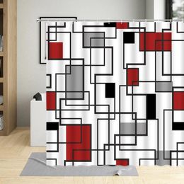 Corteaux de douche créatifs géométriques gris rouge carré noir