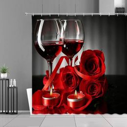 Douchegordijnen Creative Red Wine Glass Rose Flower Champagne Beer Mug Festival Vierparen Home Decor Bath Curtain Hooks