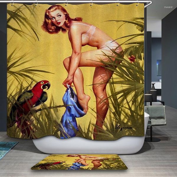 Rideaux de douche rideau Style américain dessin animé Sexy dans la tentation motif imperméable salle de bain tissu personnalisable