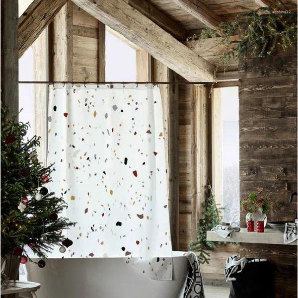 Cortinas de ducha Cortina Baño Impermeable Moderno Nórdico Simple Geométrico Grindstone Impresión Poliéster Tela Decoraciones para el hogar
