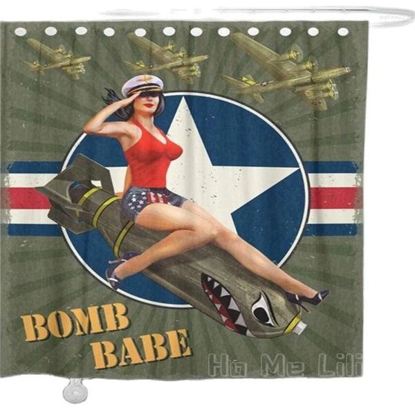 Rideaux de douche rideau par ho me lili vintage militaire imperméable avec une fille épingle sur bombe rétro de guerre avion de missile avion missile