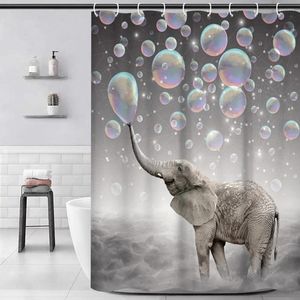 Rideaux de douche à ride à cannet de tige colorée bubble éléphant salle de bain couvercle couvercle tapis en forme de U 4pcs / set