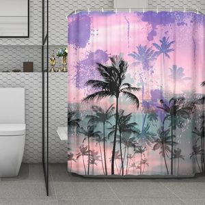 Rideaux de douche rideau de salle de bain personnalisé plante tropicale cocotier avec 12 crochets en polyester étanche décorative