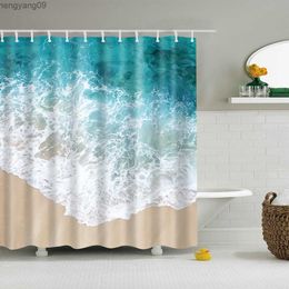 Cortinas de ducha personalizadas Blue Sky Beach Cortina de ducha Paisaje moderno Estampado de baño Cortina opaca 3D Grande 180x200cm para baño Cortina R230821