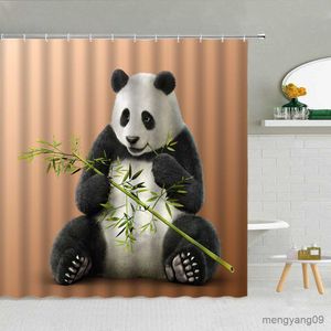 Rideaux de douche Mignon Animal Panda rideau de douche vert bambou papillon fleur cascade salle de bains fournitures suspendus rideaux avec R230830