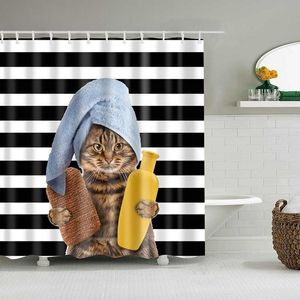 Rideaux de douche mignon chat dessin animé Animal Polyester tissu bain pour salle de bain décor Cortina Ducha 220922