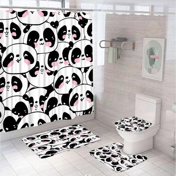 Rideaux de douche mignons panda rideaux d'ensembles de salle de bain décor de salle de bain noir cartoon blanc animal bambou baignoire baignoire tapis de tapis de tapis de toilette