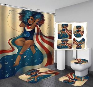 Rideaux de douche coiffure étoile américaine portant un manteau de salle de bain des tapis de salle de bain couvercle de couvercle de couvercle de toilette set décor 3674092