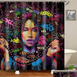 Douchegordijnen Dafield Afro -Amerikaanse douchegordijn Woman Hoge kwaliteit polyester wasbaar zwart meisje T200102 Drop levering Home Dh520