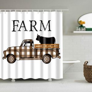 Cortinas de ducha Dafield niños cortina granja dulce granja otoño vaca blanco y negro camión baño con ganchos decoración impermeable
