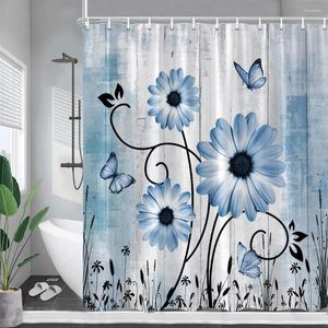 Rideaux de douche Daisy rideau floral fleurs bleues papillon